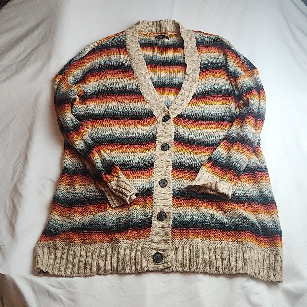 American Eagle Cardigan Sweater Striped Multicolor Women's Size Large